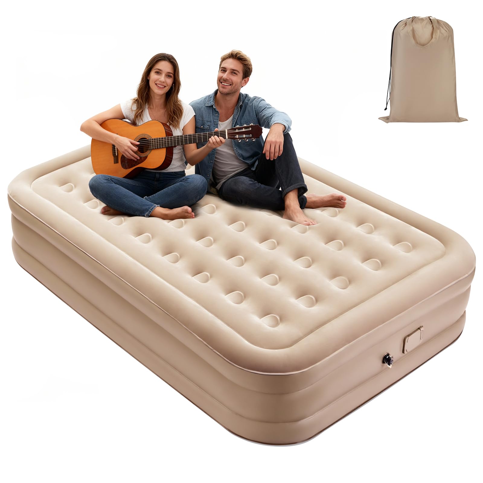 Single Air Bed,Single Inflatable Mattress with Built-in Electric Pump,Blow Up Bed,Flocked Surface,Bed for Home,Camping and Guests(90x190x40)