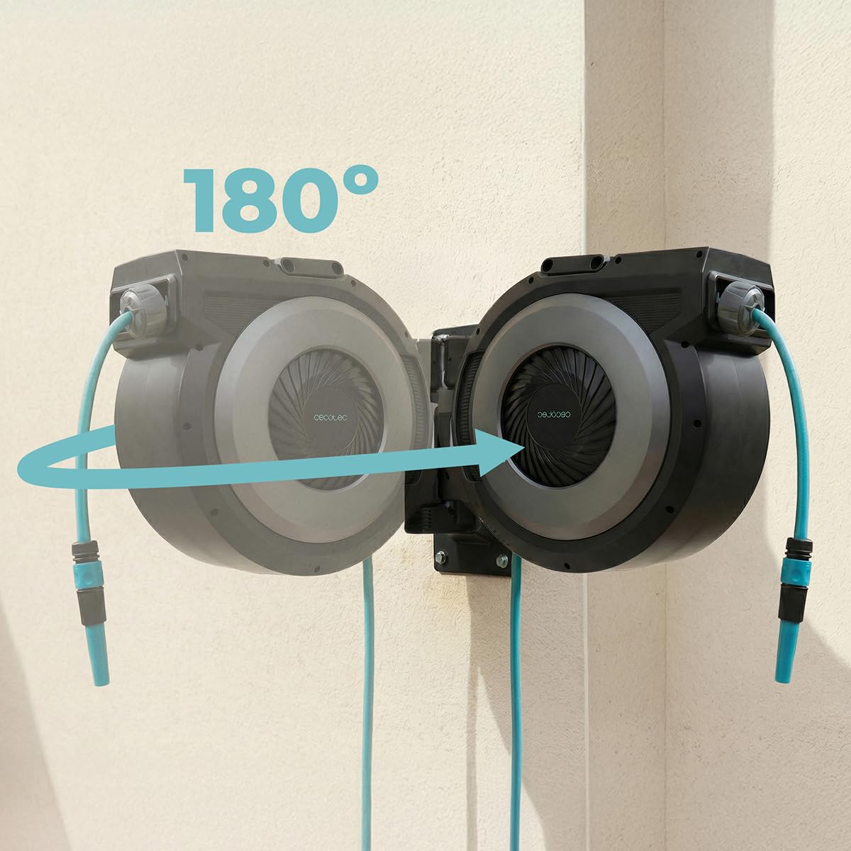 Cecotec Avvolgitubo da Giardino 30m HydroShell 300 Pro. Automatico SlowReturn e Smooth, Tubo 3 Strati, Spazzole, Pistola 8 Funzioni con Serbatoio, Innaffia Perfettamente Ogni Angolo del Tuo Giardino