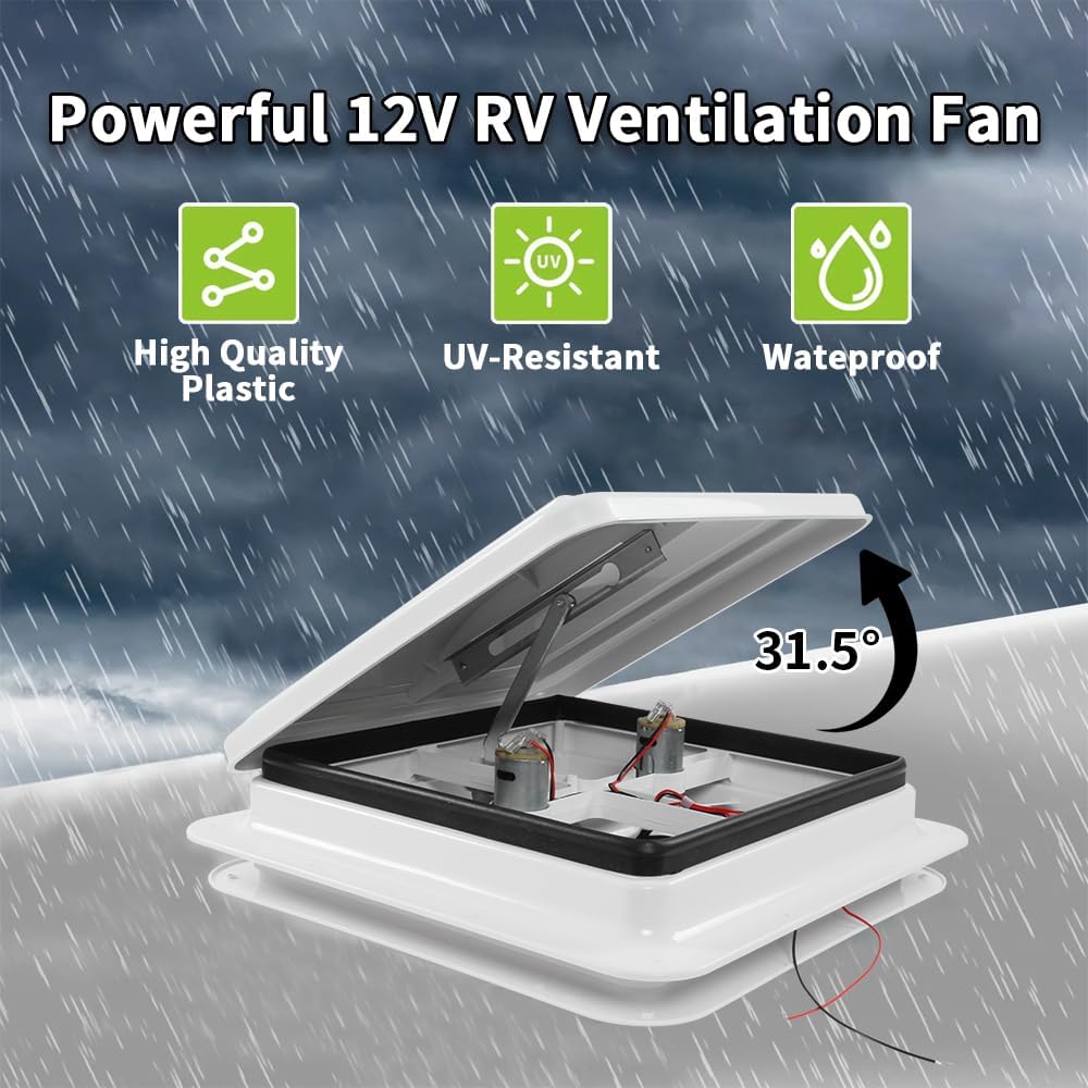 14" RV Roof Vent with 12V RV Vent Fan & 6" Fan Blades White Lid Roof Vent for Trailer Camper Caravans Universal