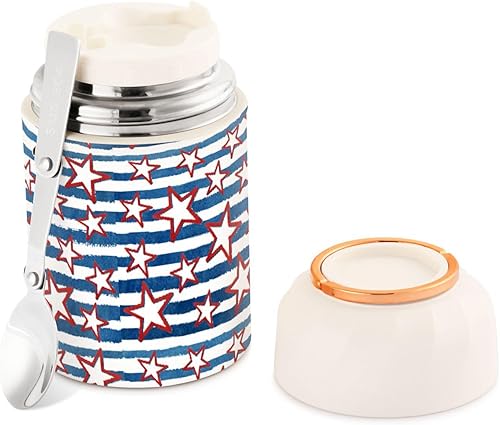 Independence Day Food Jar with Spoon Stainless Steel Vacuum Insulated Food Container 17 oz Thermos for Adults