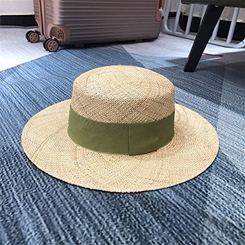 Kigauru Ressorts Hear d'herbe de Haute qualité Herbe à la Main à la Main Plateau Plat Chapeau de Paille Femme Printemps Mode Fedora Chapeau Chapeau de Plage (Color : Green)