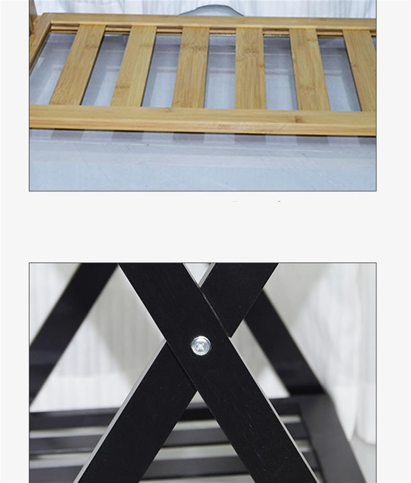 Porta Maletas Hogar Soporte Plegable De Madera para Equipaje Portaequipajes con Correa Nailon para para Hotel Portaequipajes Invitados(Black)