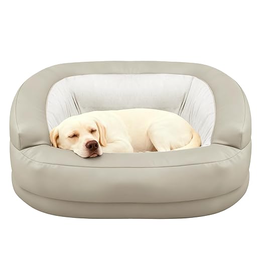 Dog Couch, Dog Sofa Bed for Medium to Large Dogs up to 60Lbs,Dogs Beds with High- Walled Deep Enclosure Design, Pet Couch with Removable Washable Cover & Non-Slip Bottom, Beige