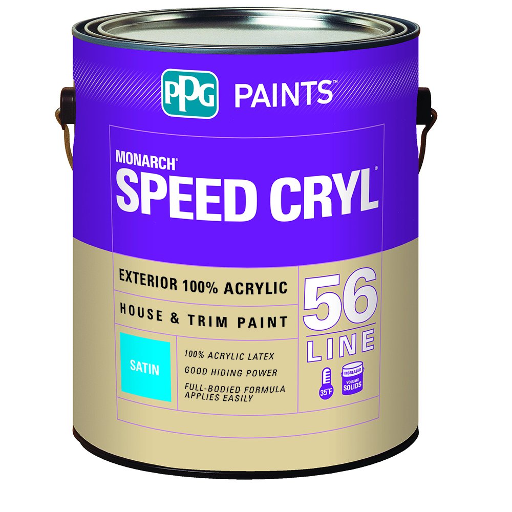 Acrylic Paint, White, Satin, 1 gal, Speed Cryl, Exterior Paint for House and Trim