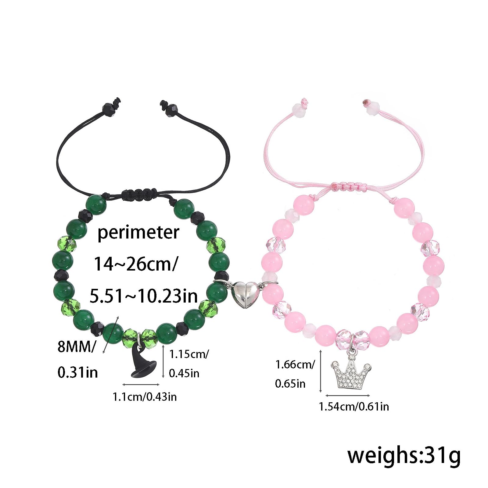 ZNVZTE Elphaba Glinda Friendship Matching Bracelets-Crown Witch Hat Matching Bracelets-BFF Couples Accessories Gifts for Bestfriend Couples Fans Party Dress Accessories