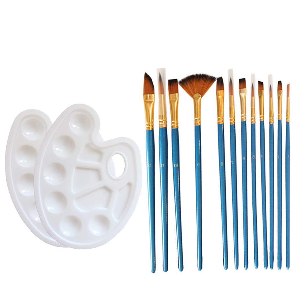 HTHJSCO Painting Set, Includes Non Toxic Paint Artist Paint Brushes 12 Pieces Nylon Hair Brush Set with 2 Piece Paint Tray Pale