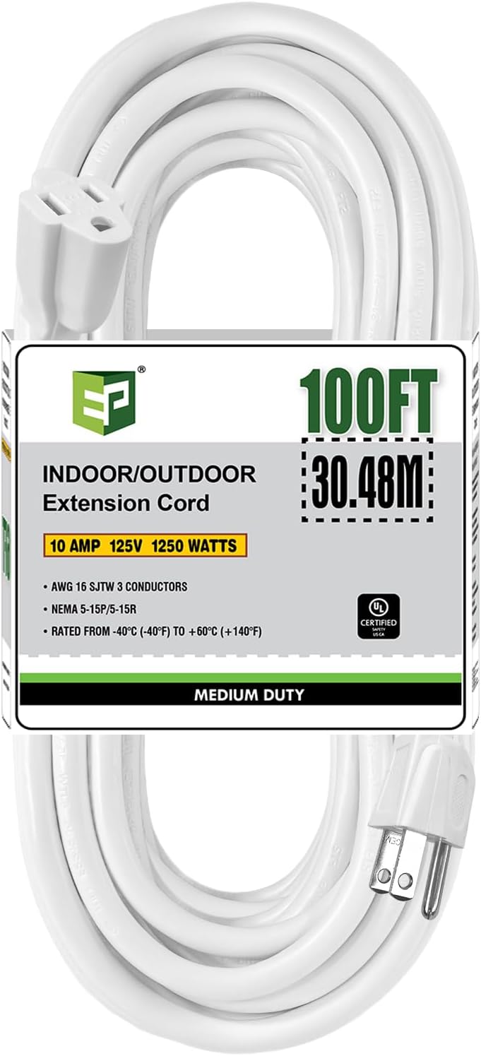 EP 100 ft outdoor extension cord, 16/3 SJTW, 3-prong grounded