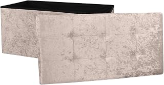 DANIEL JAMES Housewares Large Fold Flat Ottoman Storage, Cream Velvet Velour Finish, Double Size, 76cm (L) x 38cm (W) x 38cm (H)