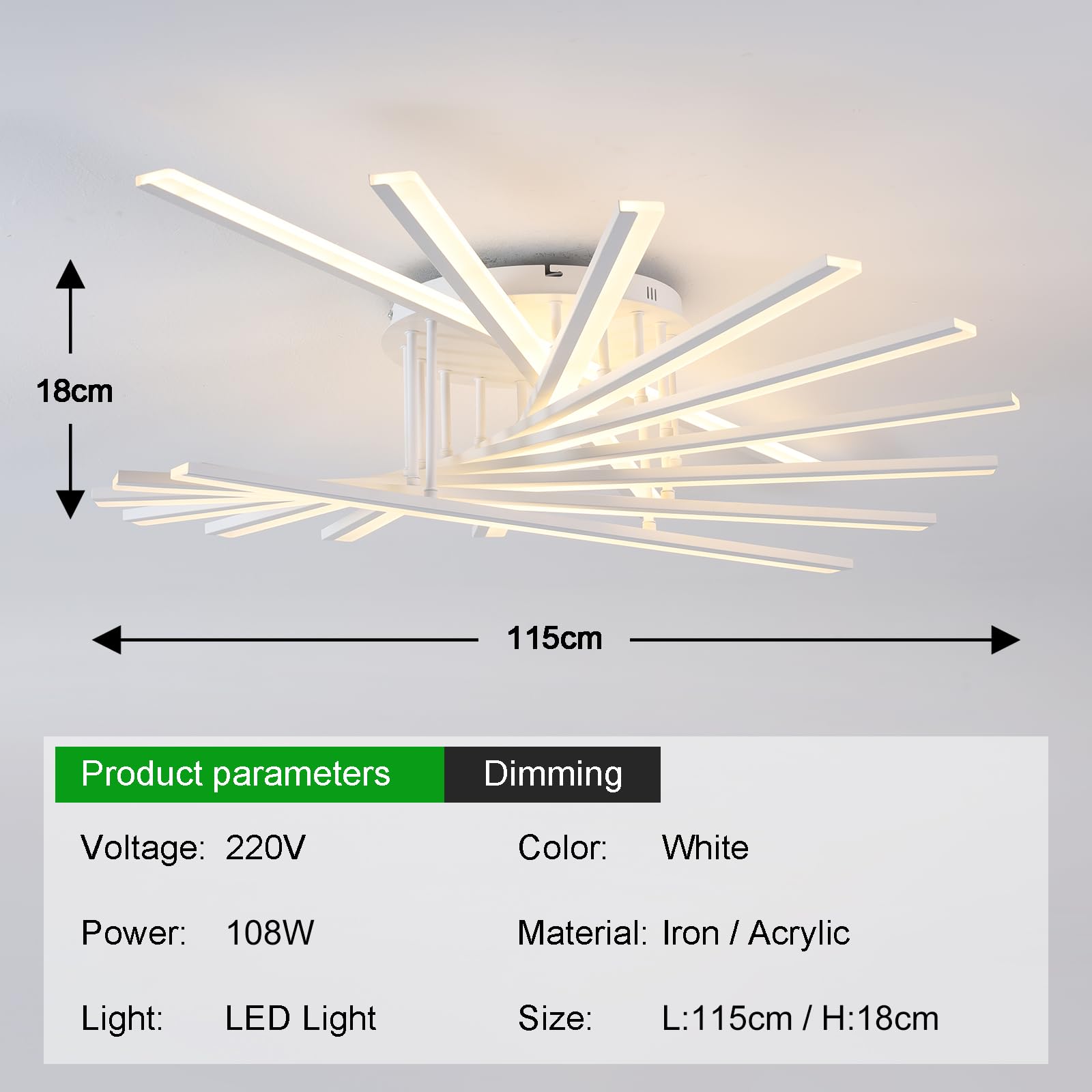 LED Deckenleuchte Moderne Dimmbare Deckenleuchten Dekorative Deckenlampen Mehrkopf Deckenlampe mit Fernbedienung Geeignet für Wohnzimmer Schlafzimmer Esszimmer Küche 9Lichtleisten Weiß