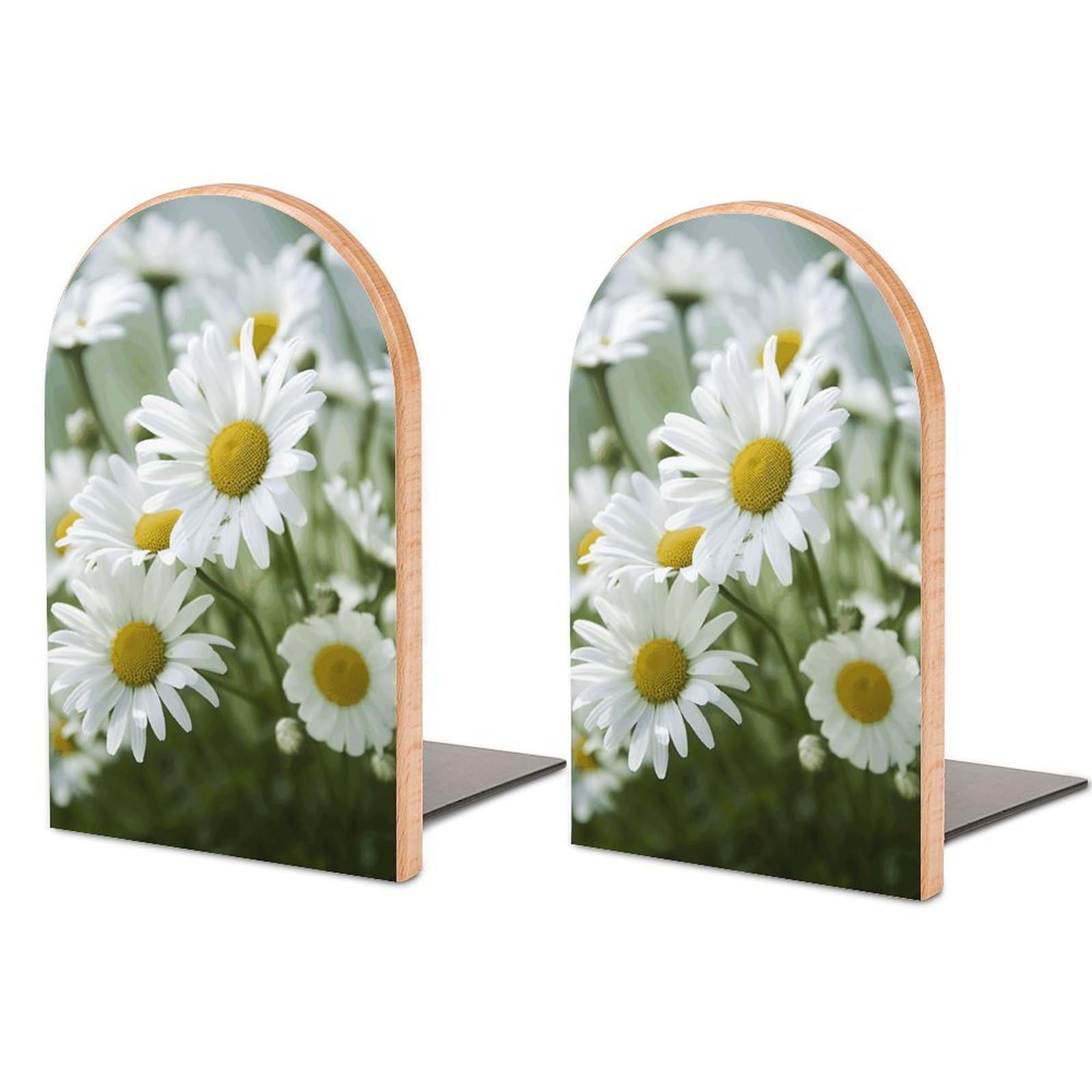 Daisies Flower Bookend Modern Bookends for Shelves Non-Skid Book Holder Heavy Duty Metal Book Storage for Books CDs Decorative Book Stopper for Home