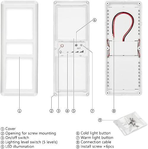 Miniatura 5 de Jtron Luces interiores de doble LED para autocaravana, 12 V CC con interruptor de pantalla táctil de iluminación de 5 modelos, repuesto interior de