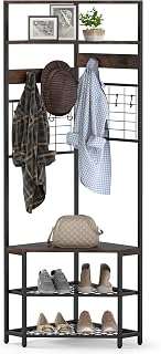GIANTEX Corner Hall Tree, 73" Tall Coat Rack with Shoe Storage Bench