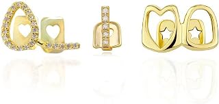 2 pcs Hip Hop Teeth Grills Hip-Hop-ZähneGolden HipHop Grills Zahnspange Decoration Grillz Zähne Set,mit 2 Silikonformleisten,für Musikfestivalpartys,Rapper