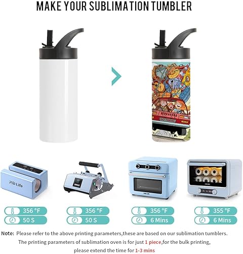 Miniatura 4 de PYD Life Sublimation Sports - Botella de agua para niños, botellas blancas de acero inoxidable de 16 onzas, vaso al vacío con tapa para sorber y