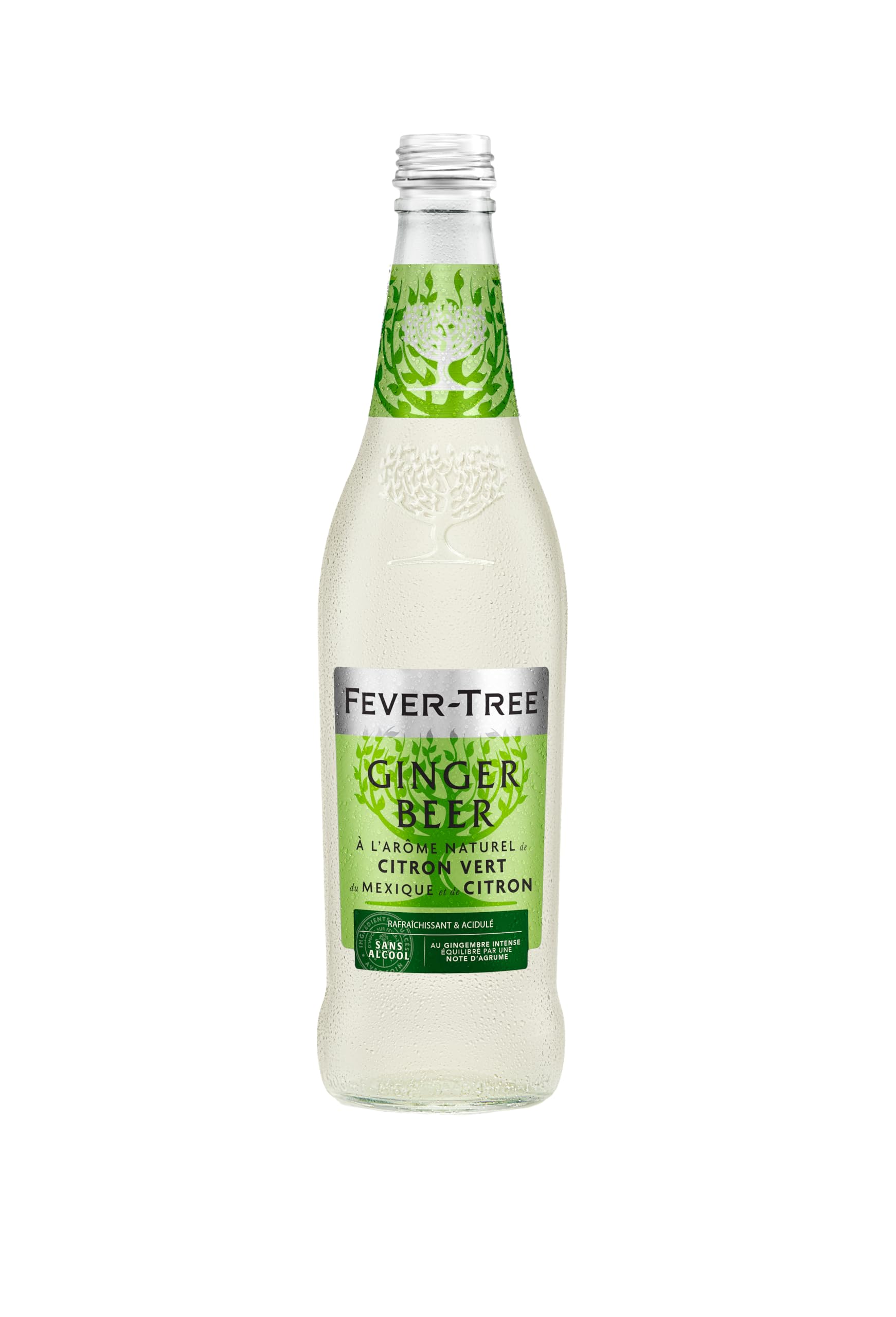 FEVER-TREE - 8 Bouteilles de 500 ml de GINGER BEER LIME- Boisson gazéifiée non alcoolisée aromatisée au gingembre, citron et citron vert- Pour des cocktails d'exception