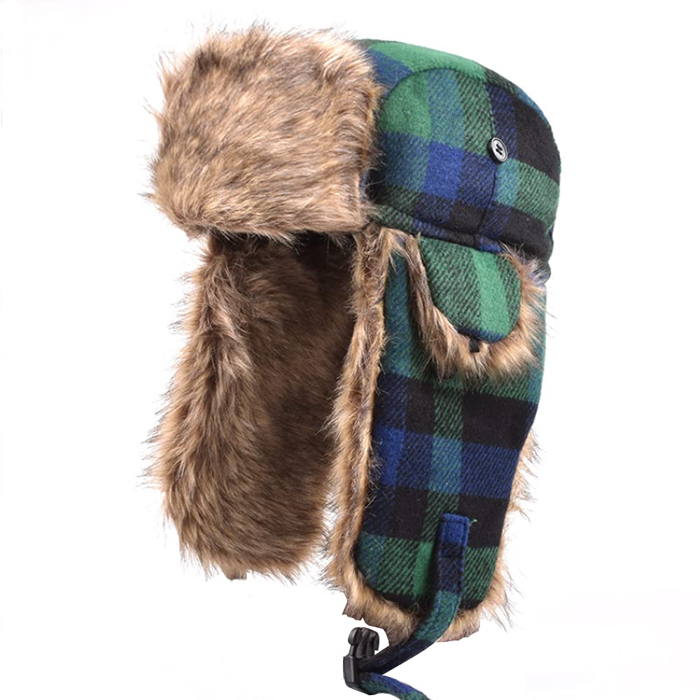 Elegtiskas Women's Green Trapper Hat Winter Hats Trooper Russian Warm Hat With Ear Flaps Bomber Hat For Men And