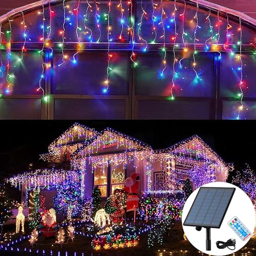 Solar Christmas Lights Outdoor Waterproof Christmas Decorations Curtain Lights 320LED 29.5ft...