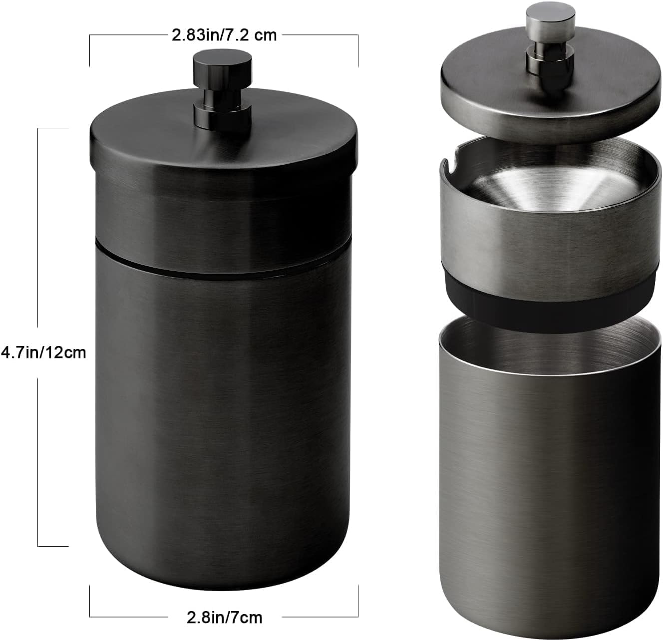 Stainless Steel Auto Ashtray with Lid Smell Proof Portable Smokeless Detachable Windproof Car Ashtray for Cup Holder (Black)