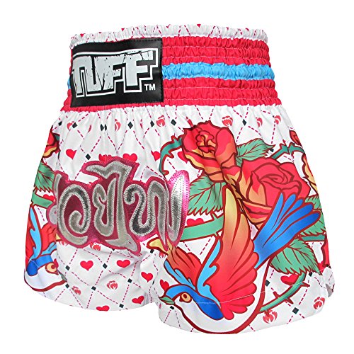 Tuff Sport Muay Thai Shorts Boxing Women Girls MMA Training Trunks (TUF-MS617-WHT-XXL) White Rose - Thumbnail 4
