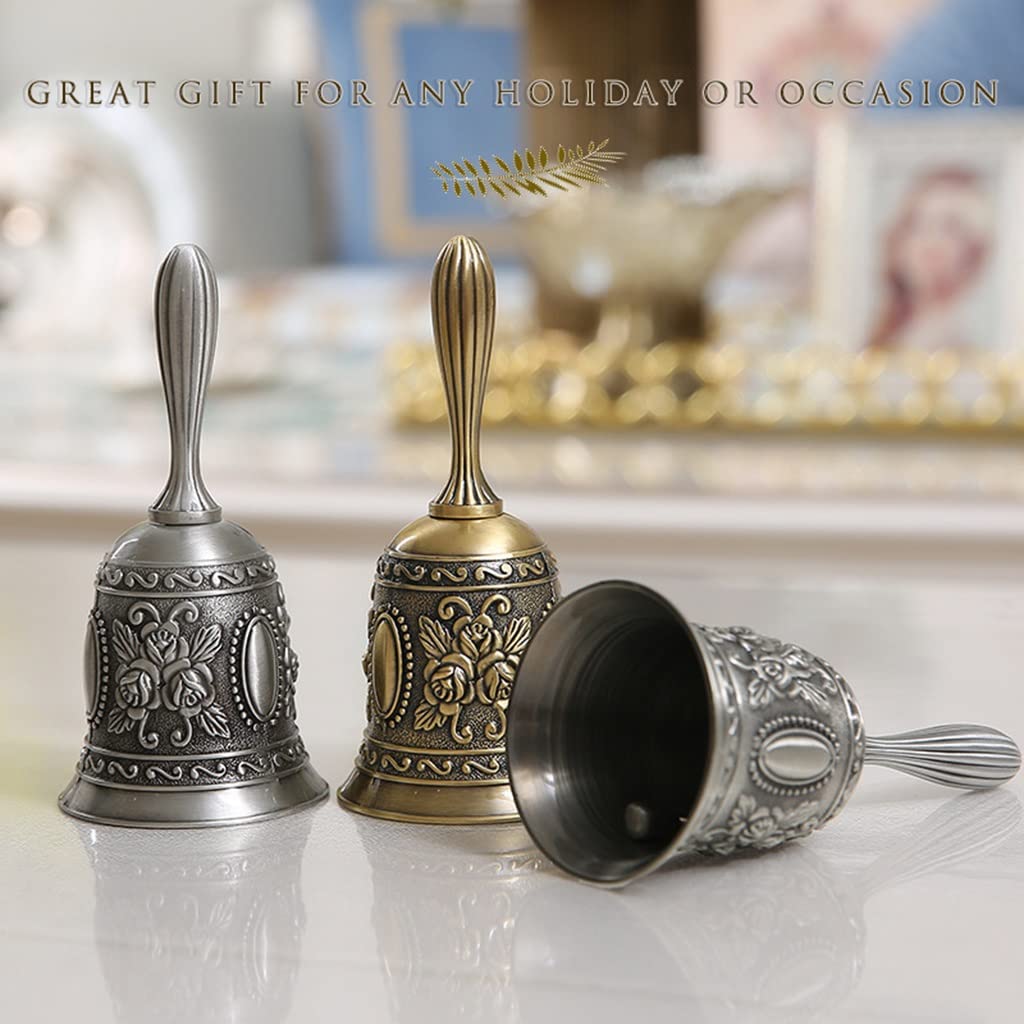 MbeLLO Handglocke, Messing-Handglocke, Hochzeitsglocken, Tischrelief-Dekoration, Abendessenglocke, (Farbe: Gold, Größe: 10,9 x 5,1 cm) (Farbe: einfarbig, Größe: 10,9 x 5,1 cm)