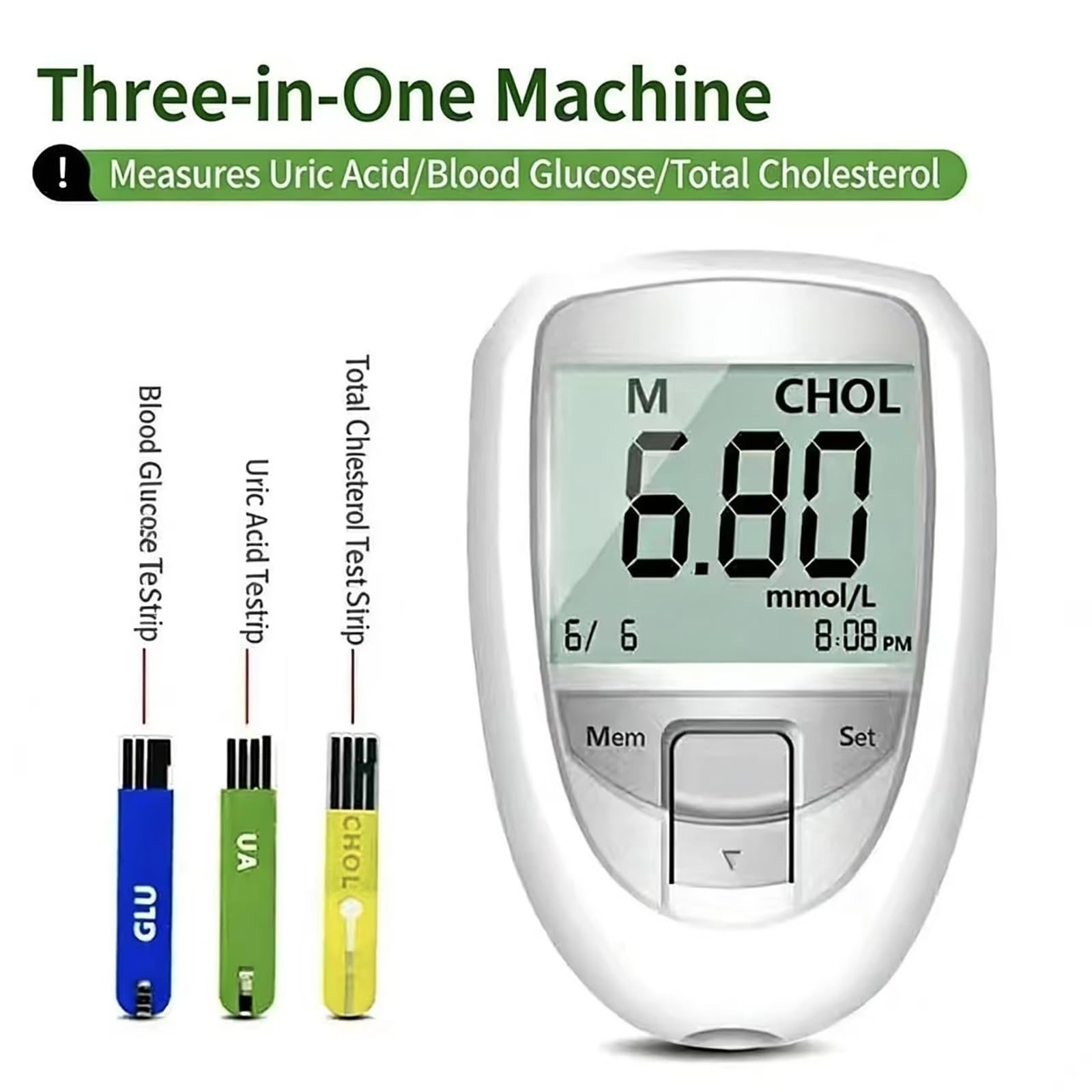 COYEUX Macchina Multifunzione per Test del Colesterolo Totale Dell'acido Urico del Glucosio 3 in 1, Kit per Il Test del Diabete, 50 Strisce Reattive per Zucchero nel Sangue, 25 Strisce di Acido Urico