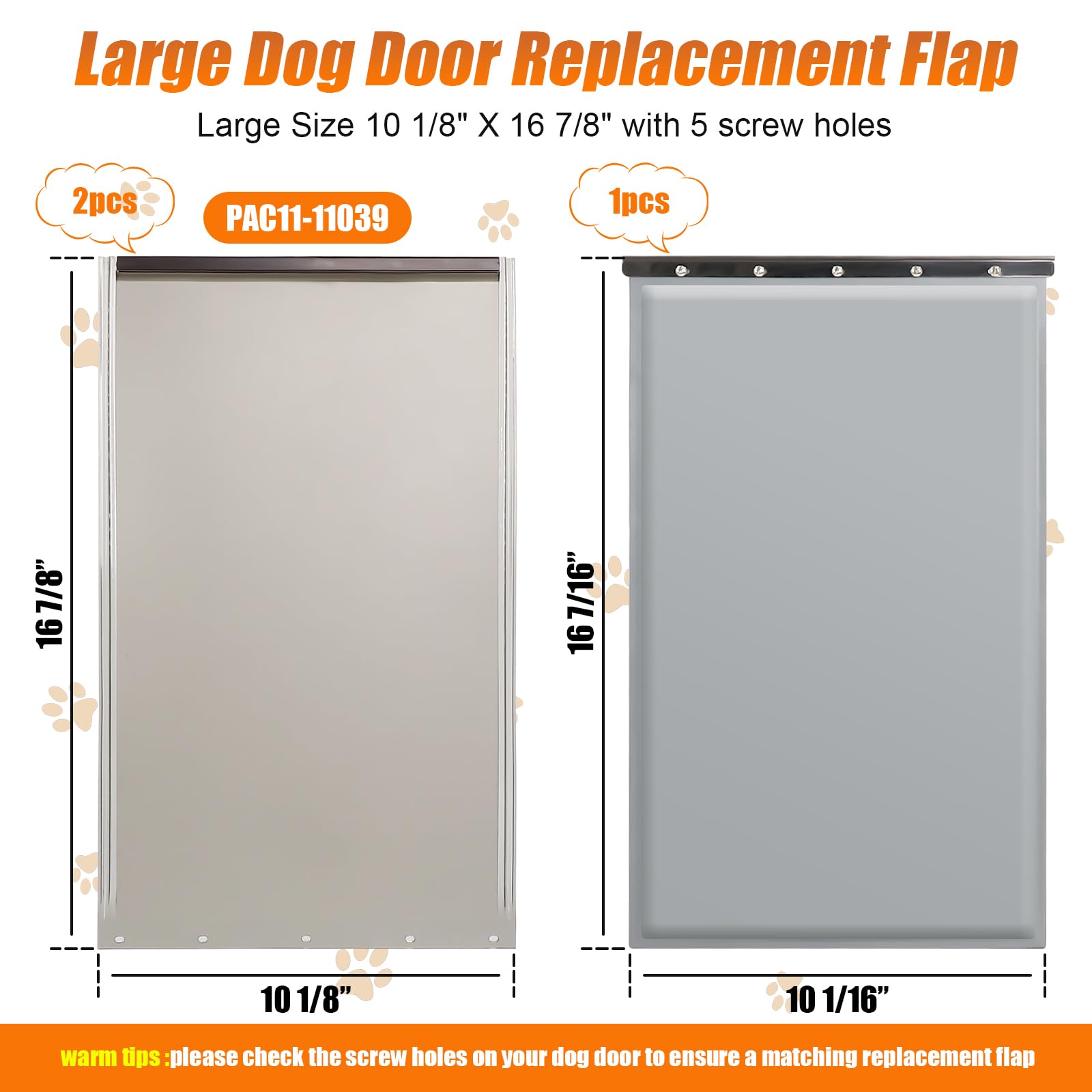 3-Flap PAC11-11039 - Porta per cani di grandi dimensioni con viti, compatibile con porte PetSafe Freedom Doggie, 25,4 x 40,3 cm, lembo di ricambio per porta per animali domestici per estrema