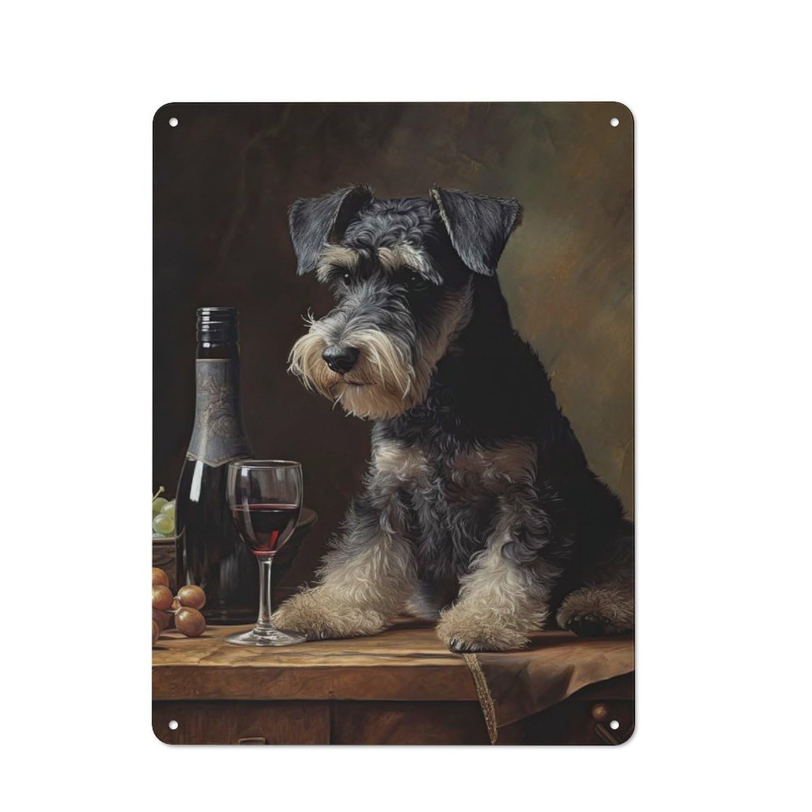 Junmoney Schnauzer Enjoying Wine Retro Metal Wall Decor 40X30cm, Metal Sign For Pub, Home Bar, Shed Or Man Cave, For Relaxed Wall Styling
