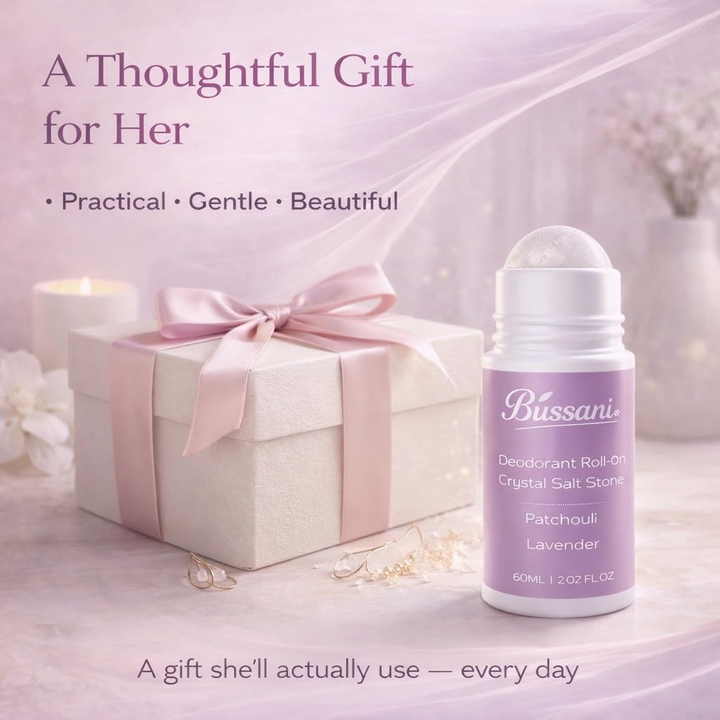 Bussani Deodorante naturale da 3 pezzi da 90 ml di lavanda al patchouli – Deodorante roll-on in pietra di cristallo per donna, protegge senza alcool, parabeni o alluminio, senza macchie e cruelty-free