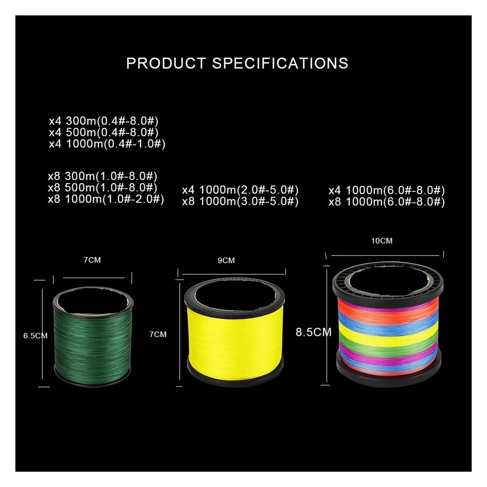 Lenza da pesca intrecciata, lenza multifilamento in PE X8 fili | Lunghezza 300M‑1000M, rating LB multipli