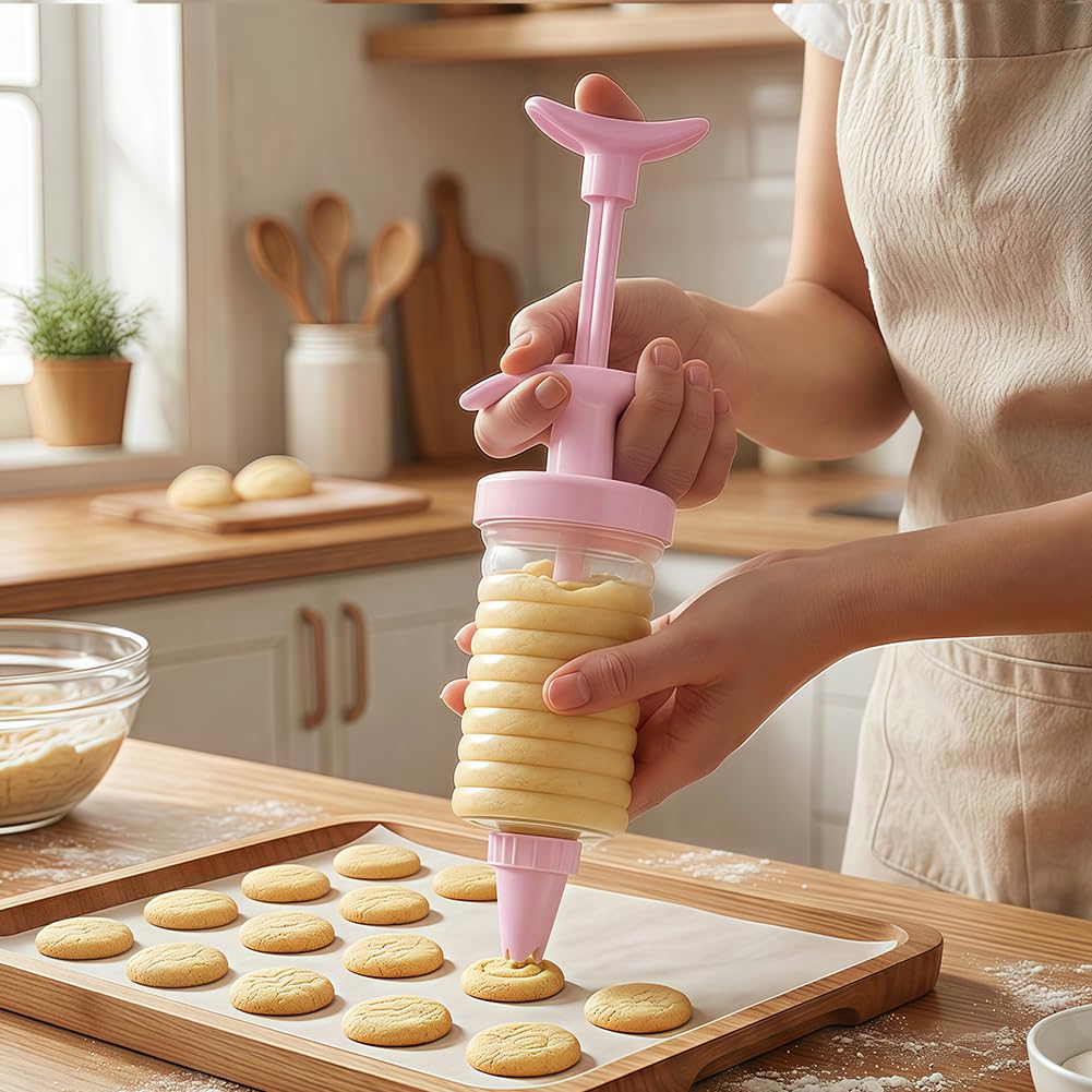 Cake Decorating Kit, 7 Piping Tips & Icing Injector Nozzles for Cupcakes, Cookies, Macarons | Plastic,Icing Piping Set for Baking & Pastry Decor - Pink