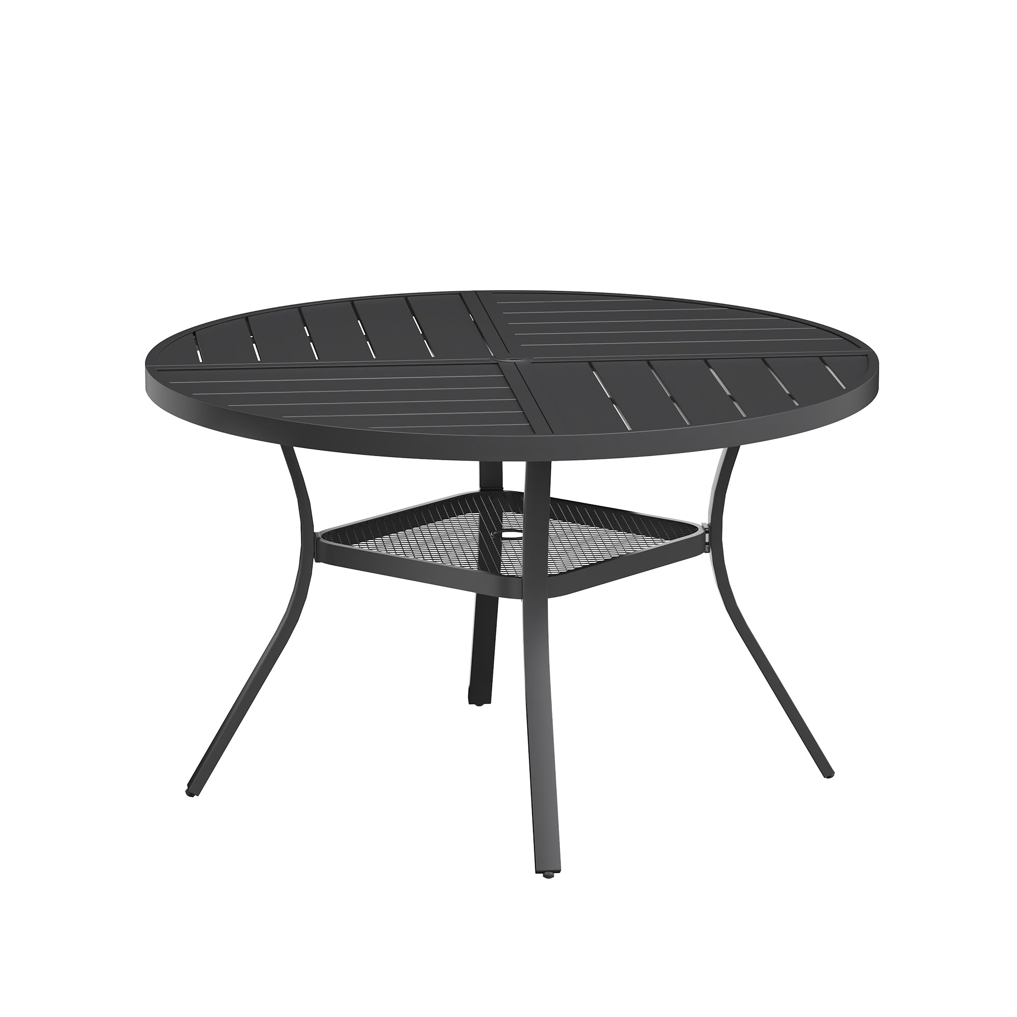 VICLLAX Round Patio Table with Adjustable Umbrella Hole for 6, All Weather 47.2" Metal Outdoor Dining Table for Lawn Garden, Black