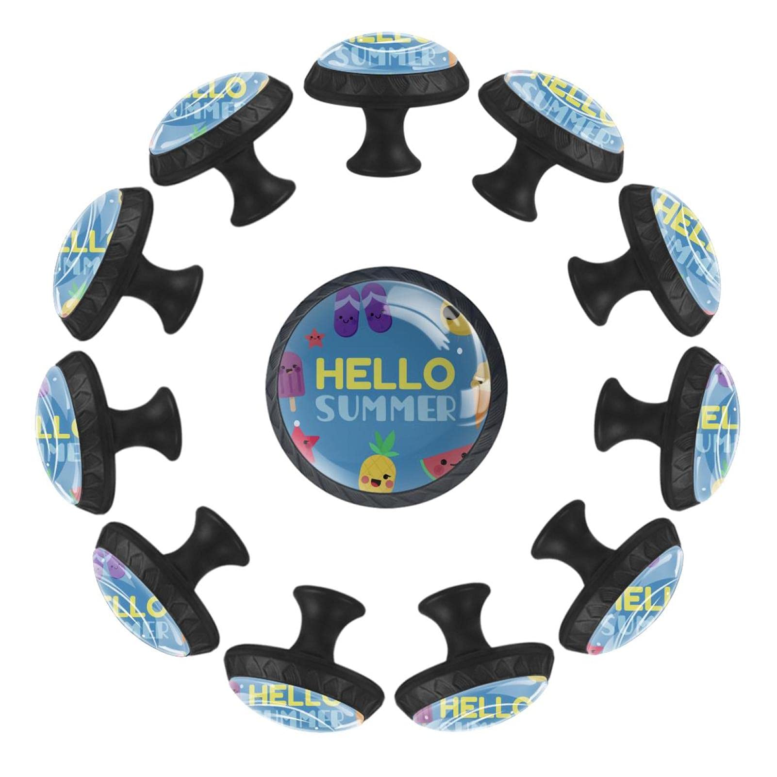 Boutons de tiroir ronds 35 mm Hello Summer pour commode de chambre | Lot de 12