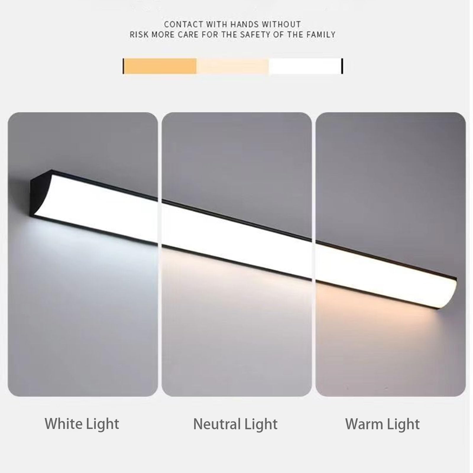Aplique de Pared Led Negro de Tira Larga con Sensor de Movimiento - Aplique de Pared Exterior Impermeable Ip65 para Villa, Patio, Jardín Y Uso Interior (Luz Blanca Y Negra, 100 Cm)/Luz Blanca/80 cm