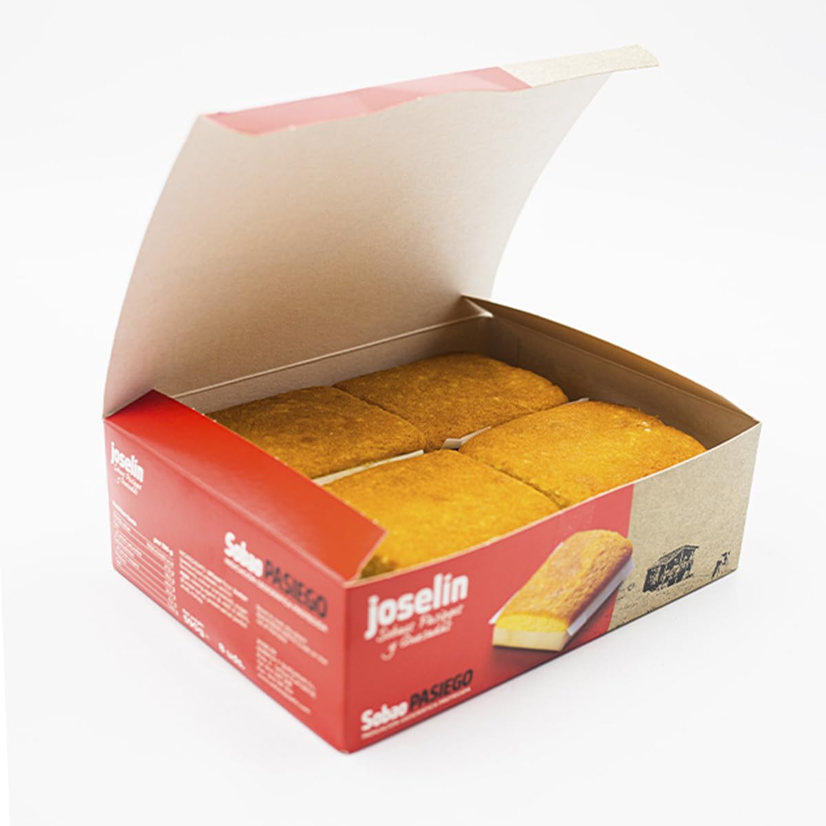 Joselín Sobaos Pasiegos Medianos, elaborados con Mantequilla, Calidad Controlada IGP Sobao Pasiego, Paquete de 8 Sobaos envueltos individualmente en film transparente (600 gr) (Pack de 4)