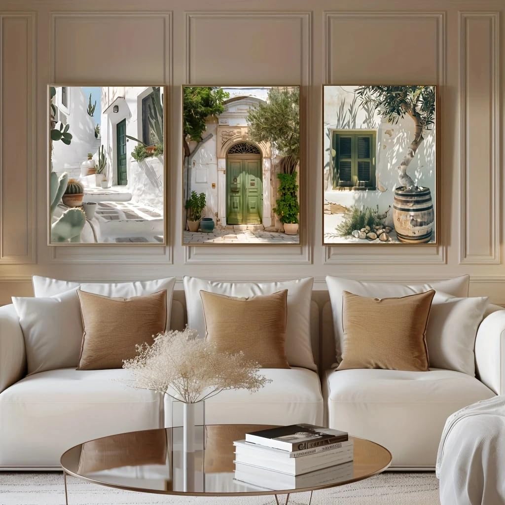GKUVBF Stampe su tela di architettura mediterranea - Arte murale in stile moderno, stampe su tela per soggiorno, arredamento moderno per la casa (30x45cm x 3/cornice interna)