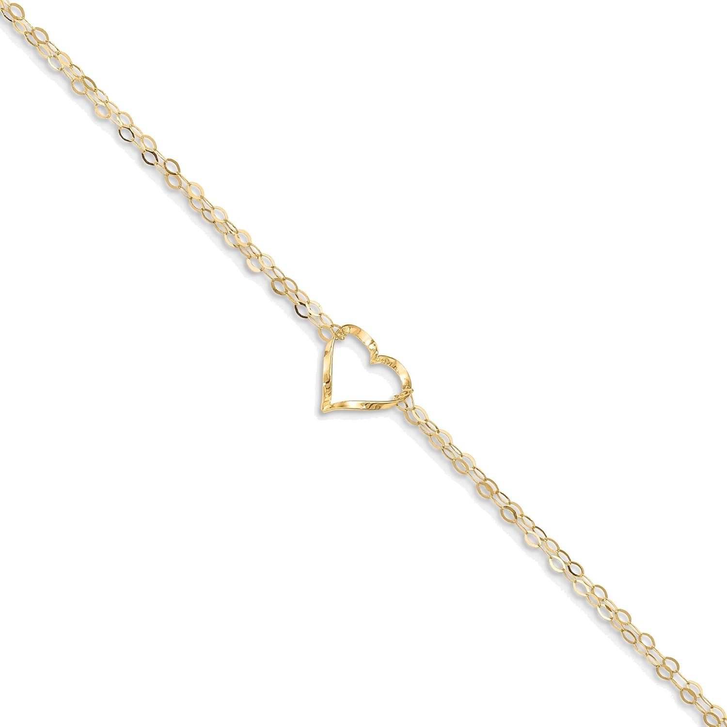 Bonyak Jewelry Double Strand Heart 9 Inch with 1 Inch Extension Anklet in 14K Yellow Gold