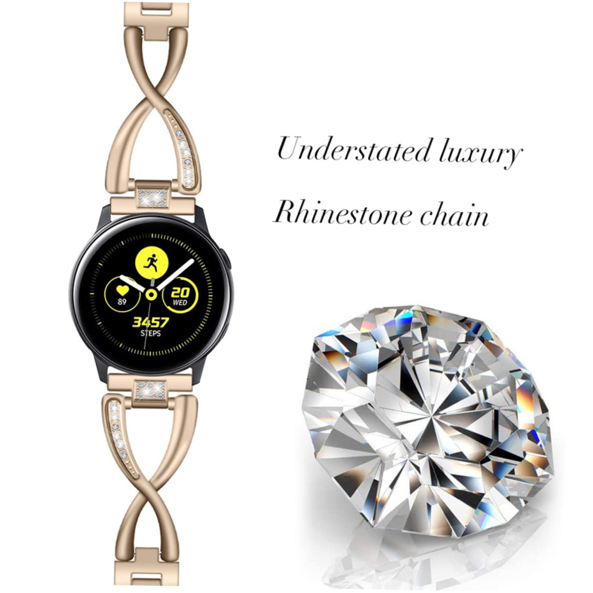 Correa De Pulsera Dorada Correa De Reloj De Incrustaciones De Gemas De Imitación Compatible Relojes Inteligentes Para Diario o Deportivo