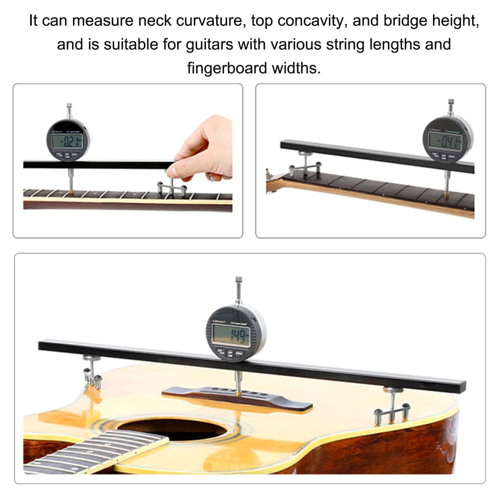 Juego de medidores de ranura de cuello y tuerca, herramientas de reparación de configuración de guitarra, regla de altura de acción de cuerda de precisión, comprobador de balancín de traste, kit de