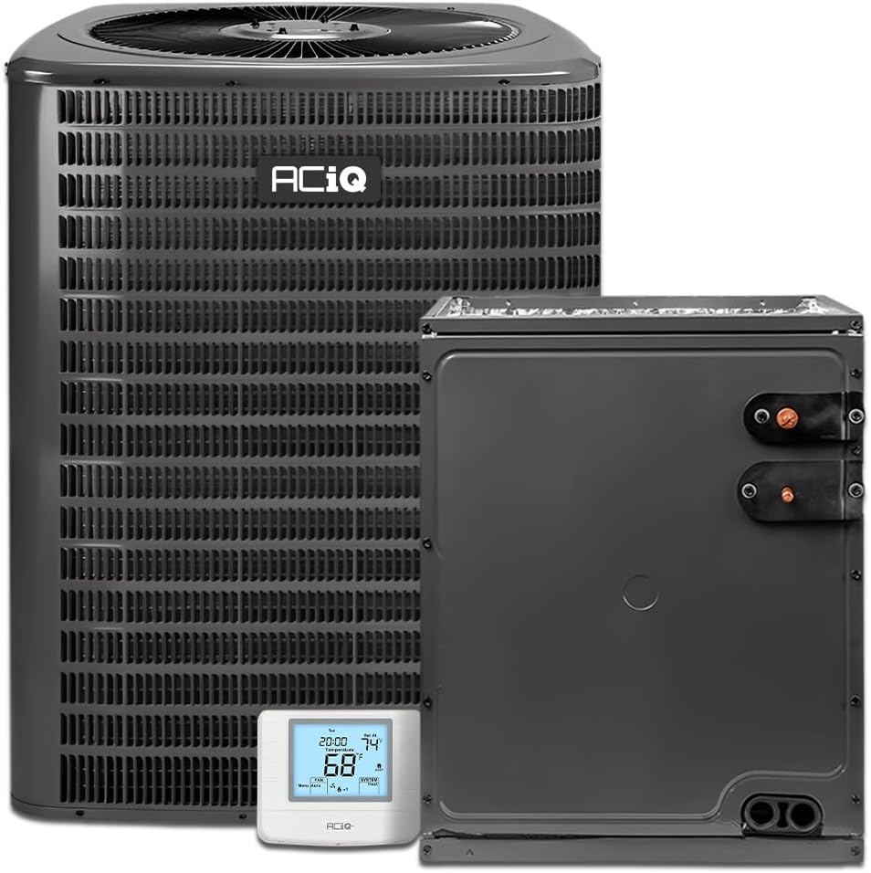 1HVAC 4 Ton 13.4 SEER2 Central Air Conditioner Condenser with 24.5" Vertical Evaporator Cased Coil with Free Thermostat - R32 Single Stage | 48000 BTU TXV