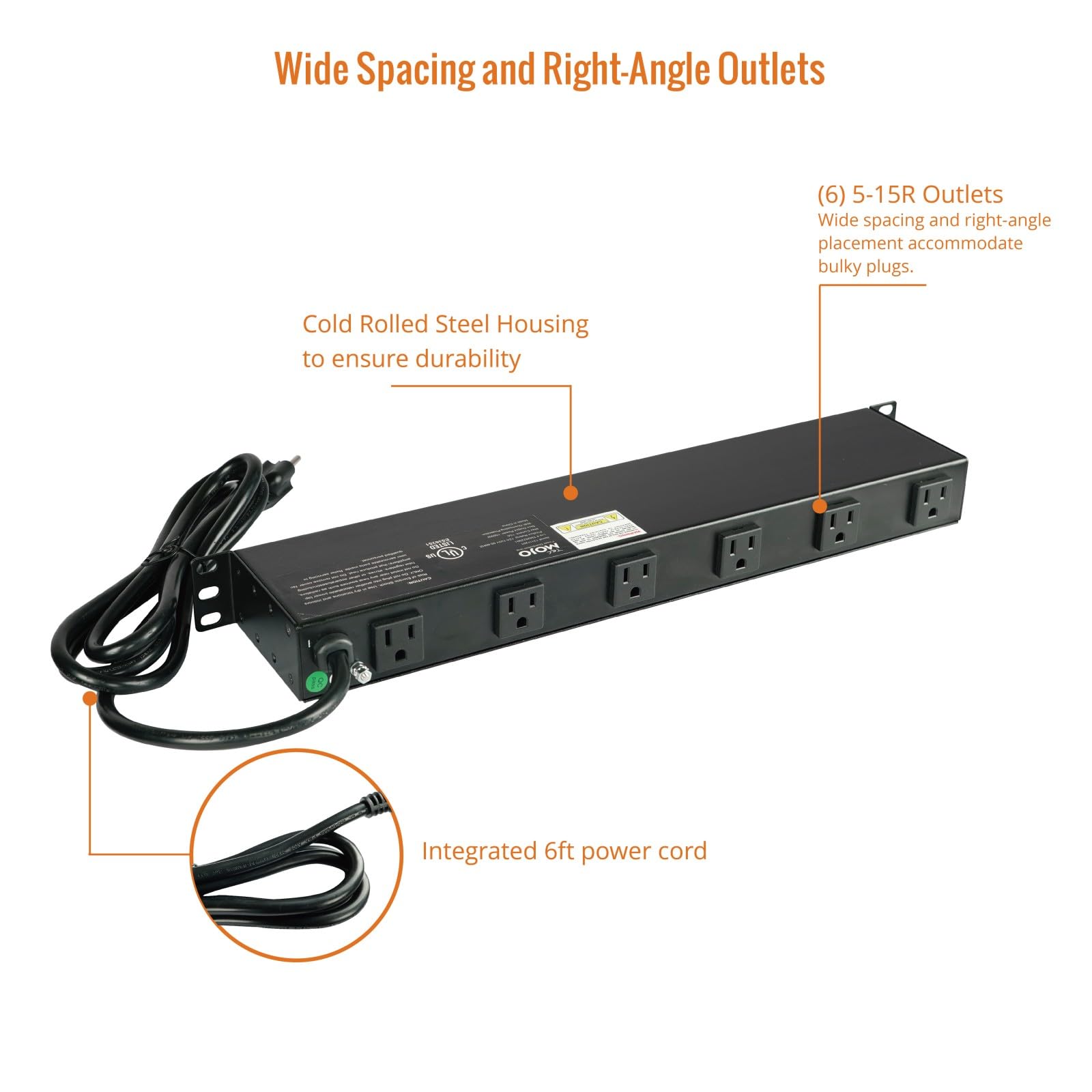 Tecmojo - Fuente de alimentación PDU de calidad de red 1U, 12 enchufes en ángulo recto de gran espacio, disyuntor de 12 A (certificado UL 12 A), cable de 1,8 m con enchufe 5-15P