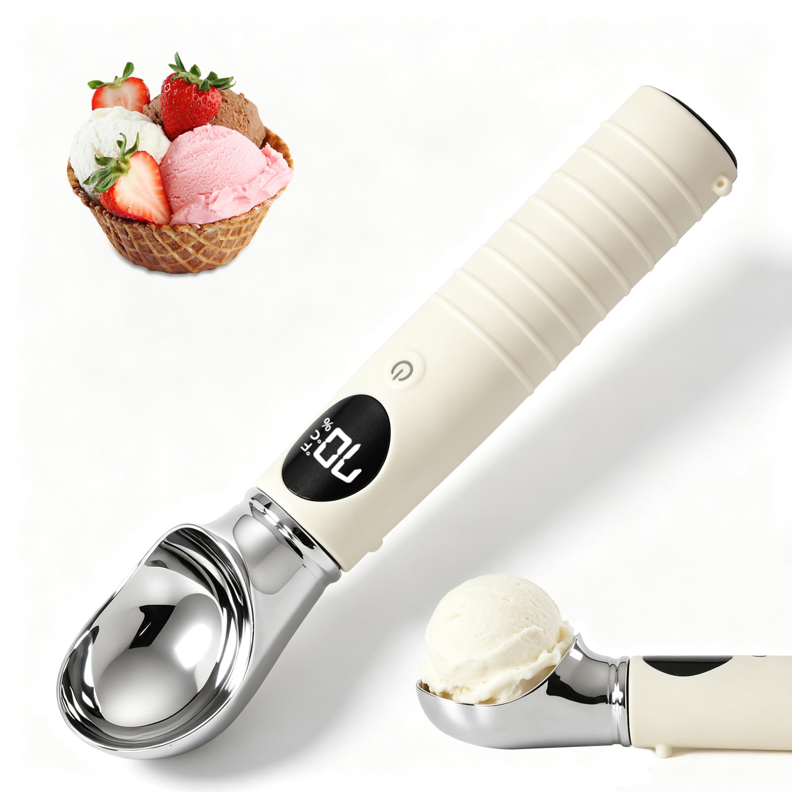 Cloukily - Paletta per gelato riscaldata con interruttore on/off, paletta elettrica ricaricabile per gelato con supporto, gadget da cucina per gelato duro