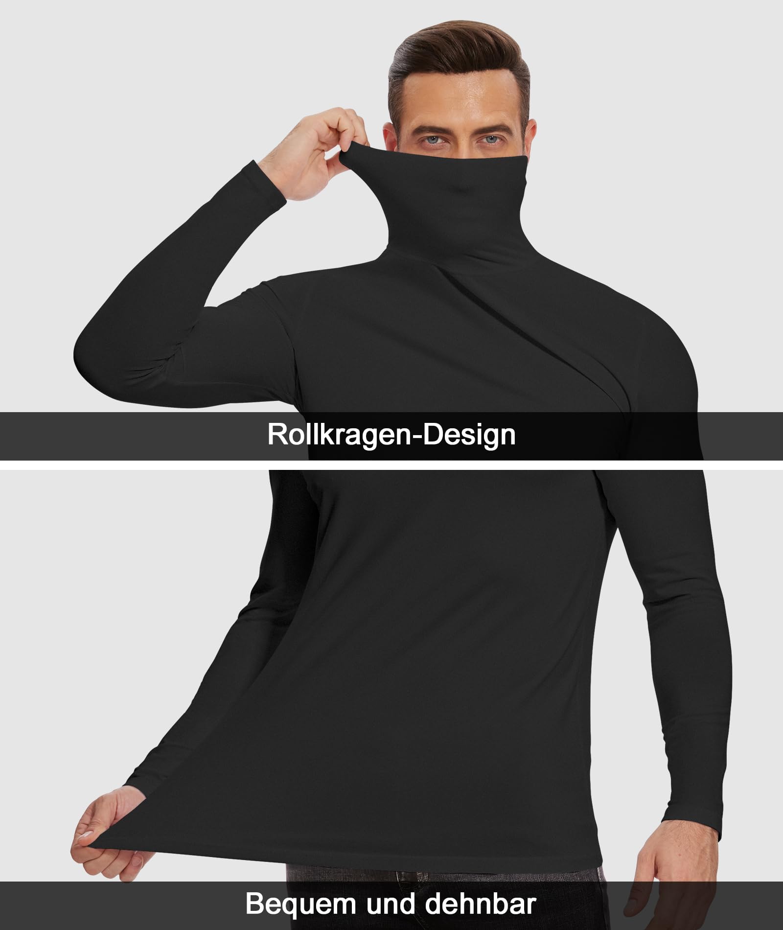 SIHOHAN Herren Rollkragenshirt Basic Rollkragenpullover - Slim fit Langarmshirt Innenfleece Thermounterwäsche Oberteil Langarm Herren Rollkragen Pullover Longsleeve