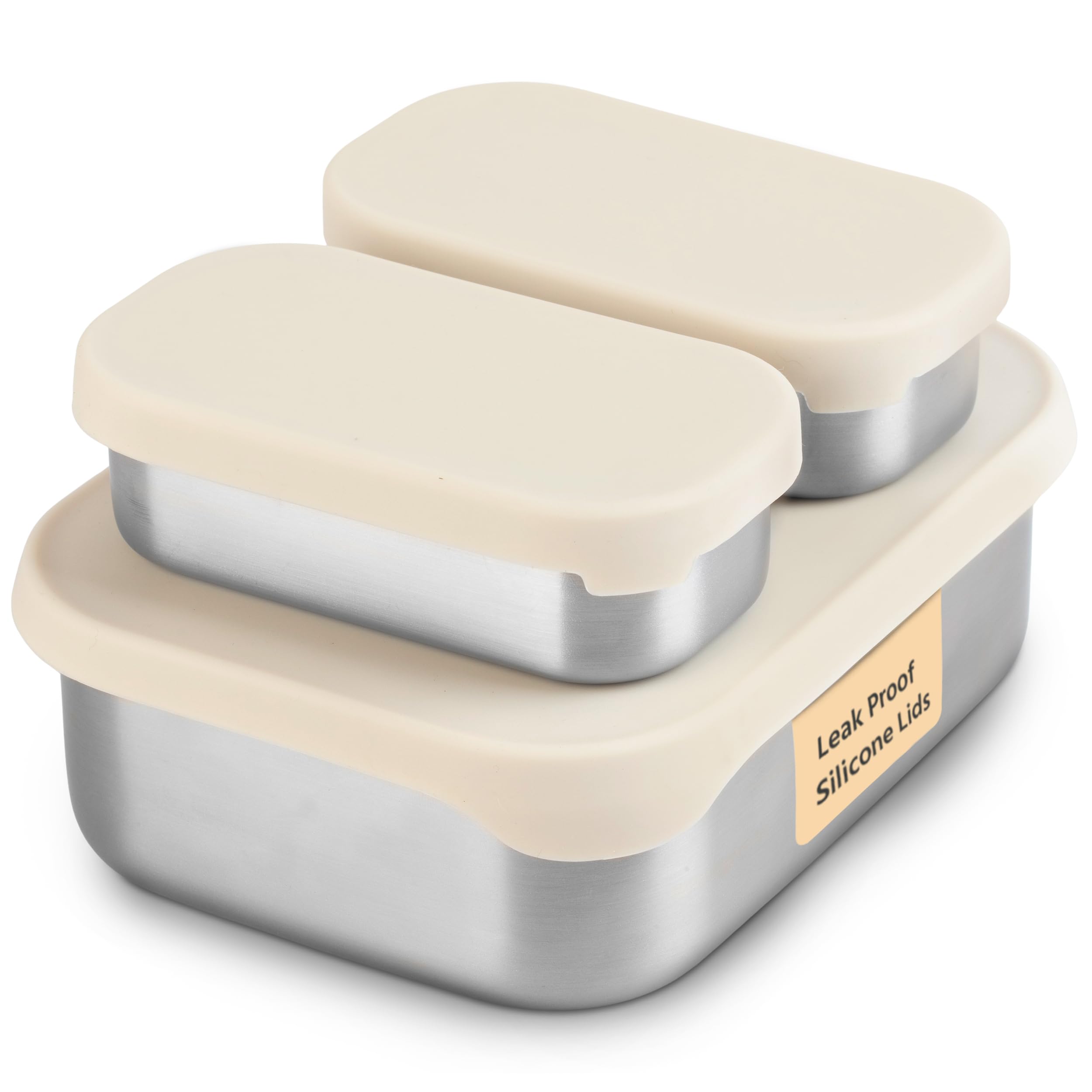 Flexibento - Leak proof Stainless Steel Lunch Box | Lunch Containers| Steel Bento Box |Meal prep Containers| Snack Containers |Metal lunch Box |Vanilla| 1 * 27 OZ+2 * 6.5 OZ|SIlicone lids