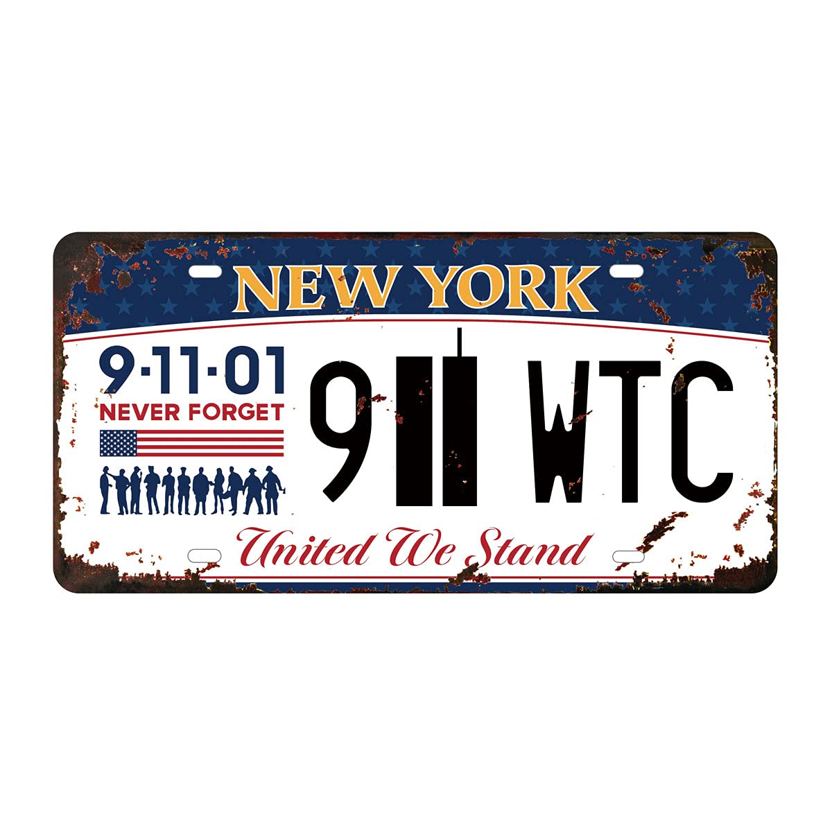 Never Forget Twin Towers 911 Memorial License Plate, Embossed Replica Metal Number Tags, New York State, 12x6 Inch