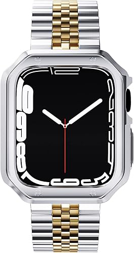 Miniatura 3 de MRYUESG Compatible con correa y funda de Apple Watch, cadena de metal de acero inoxidable con cubierta de TPU, correa de pulsera Smart-Watch Link
