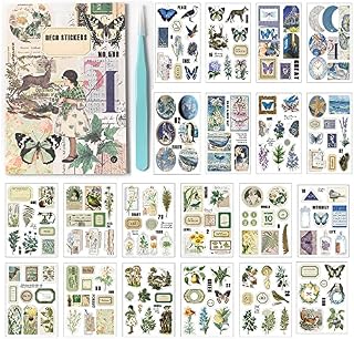 Alideco Vintage Scrapbooking Supplies Sets Transparent Celestial Planet Moon Scrapbook Stickers Journaling Aesthetic Stickers for Adults tweezer 20Sheets/165Pcs