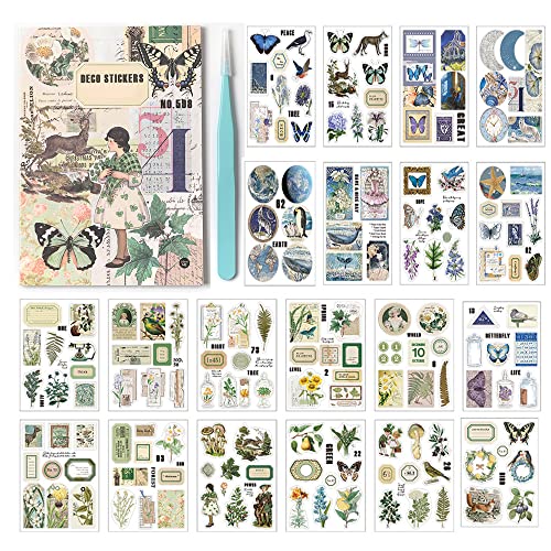 Alideco Waterpoof Scrapbook Stickers Book Sets Vintage Butterfly Aesthetic Adults Scrapbooking Supplies Stickers For Journaling Tweezer 20Sheets/200Pcs #TOP4