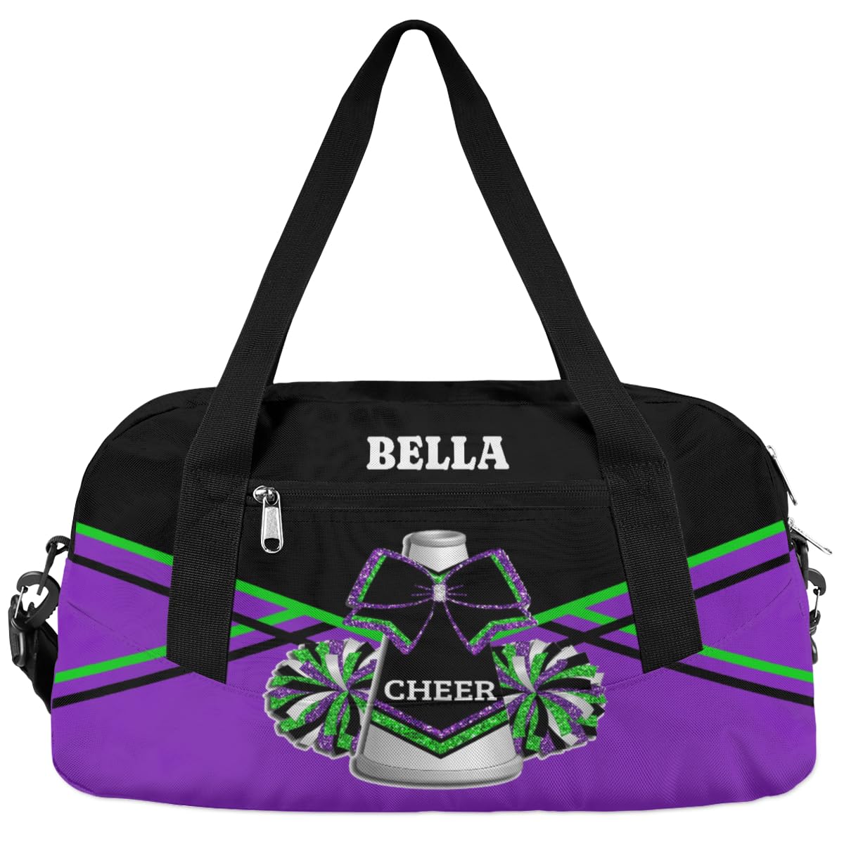 Personalized Cheerleader Bag Dance Bag for Girl, Custom Gym Bag Sport Duffel Bag, Weekender Bags Travel Duffel Bag Purple Green Glitter Cheer