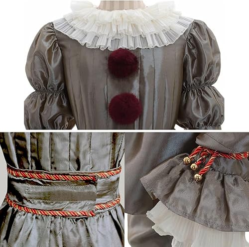 Miniatura 3 de Disfraz de payaso de Halloween, película de miedo, maquillaje de película de miedo, disfraz de cosplay para niños adultos (plateado)