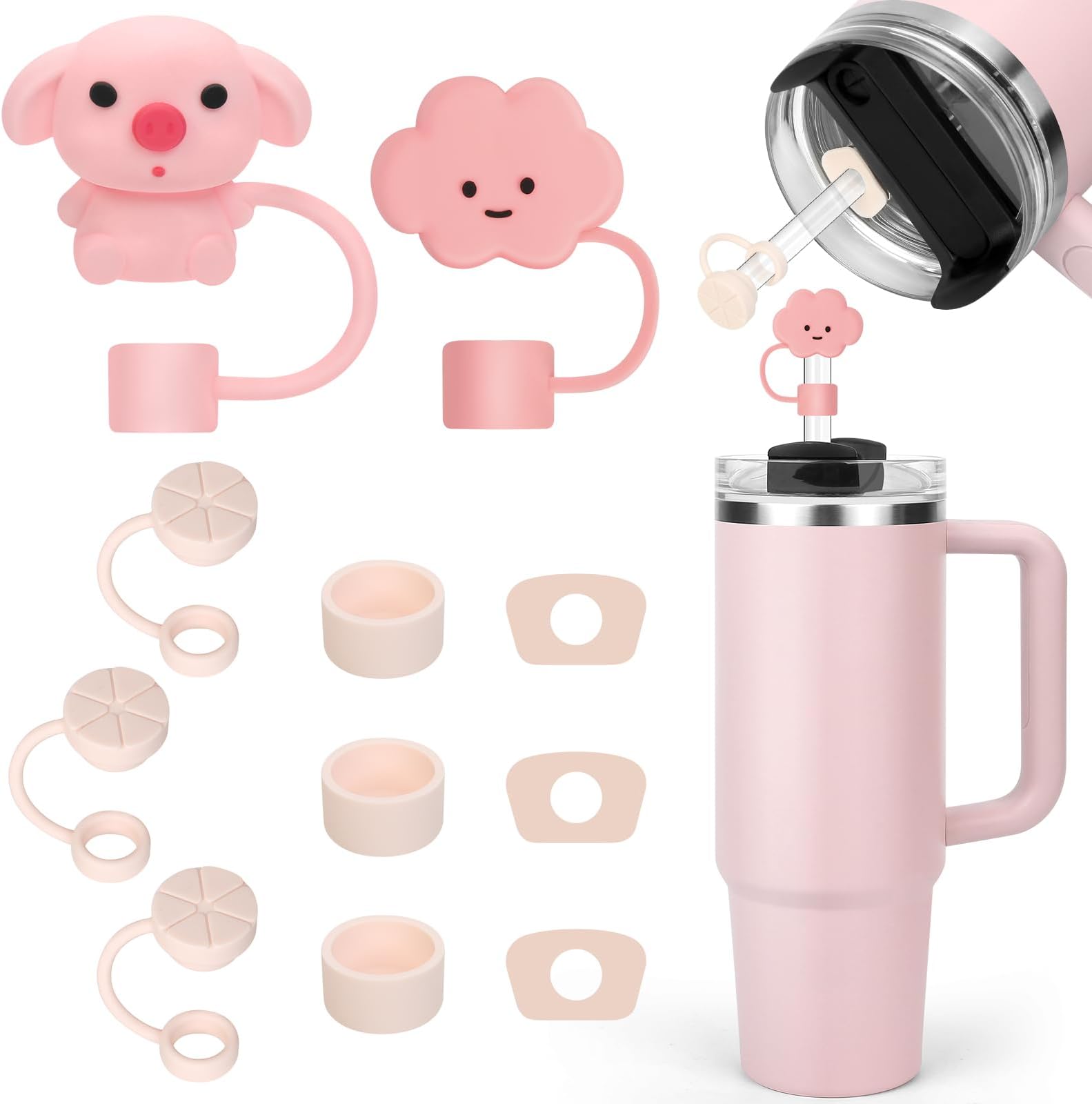 XANS Pack of 11 Stanley Cup Accessories, Includes 9 Stanley Cup Leak-proof Silicone Plugs, 2 Straw Covers, for Stanley Cup 1.2 L and 850 ml Cups, Cups Not Included